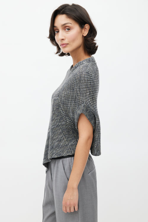 Brunello Cucinelli Grey Linen Sequin Knit Top