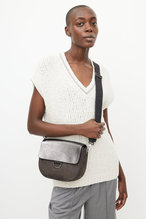 Brunello Cucinelli Grey Metallic Leather Bag