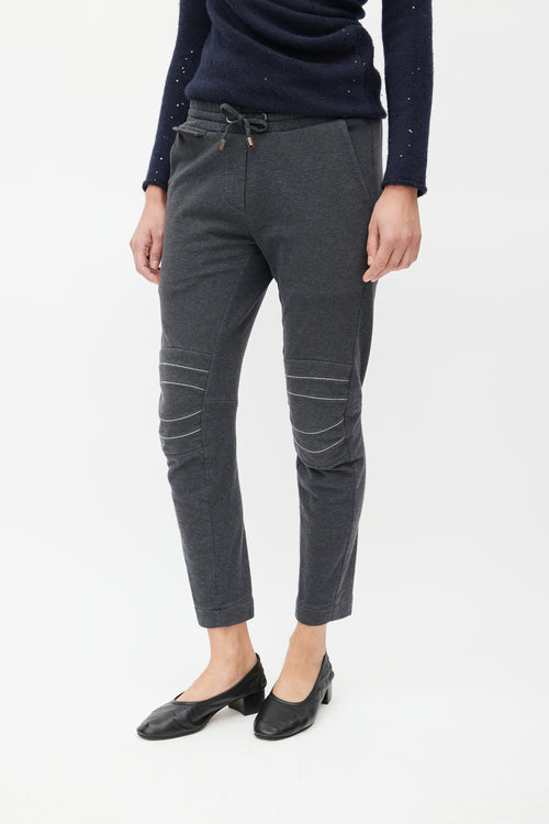 Brunello Cucinelli Grey Monili Knee Trim Sweatpant