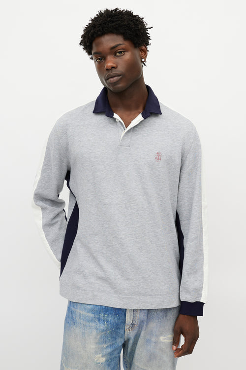 Brunello Cucinelli Grey 
Navy Crest Polo