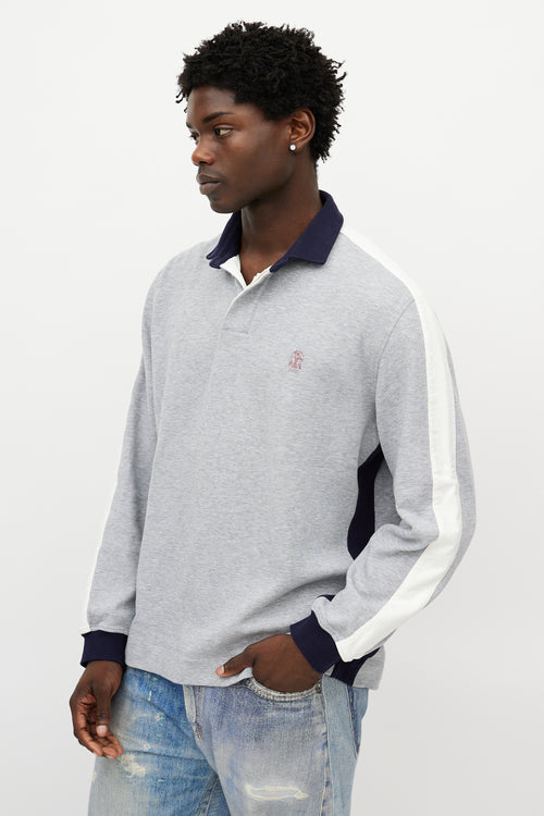 Brunello Cucinelli Grey 
Navy Crest Polo