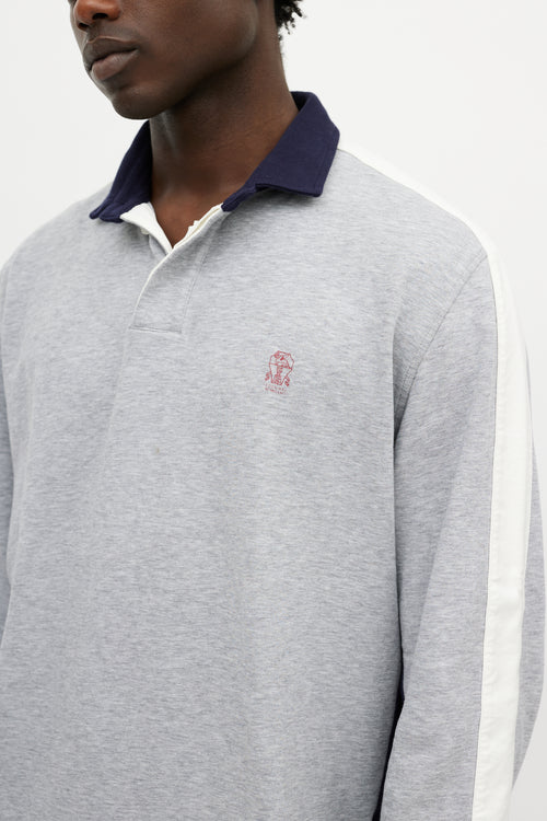 Brunello Cucinelli Grey 
Navy Crest Polo