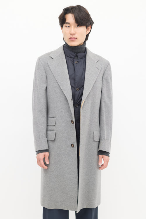 Brunello Cucinelli Grey 
Navy Wool Detachable Vest Coat