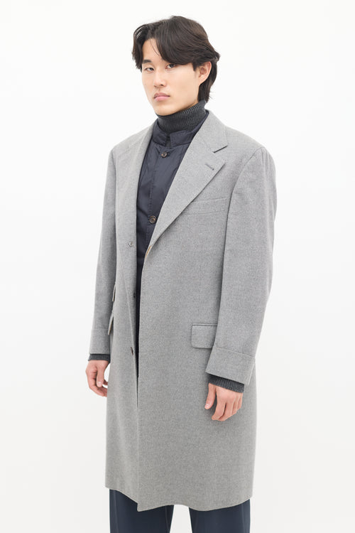 Brunello Cucinelli Grey 
Navy Wool Detachable Vest Coat