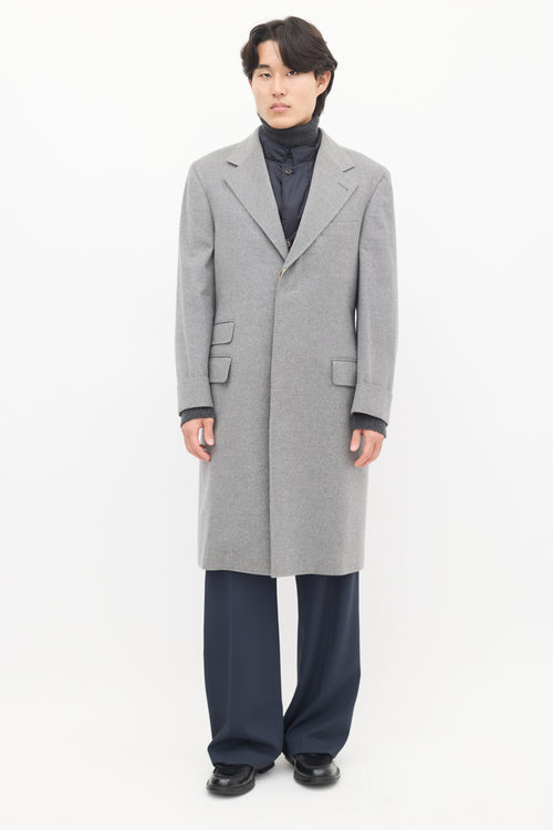 Brunello Cucinelli Grey 
Navy Wool Detachable Vest Coat