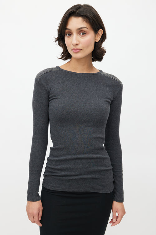 Brunello Cucinelli Grey Pleated Monili Trim Sweater