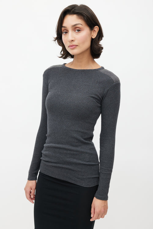 Brunello Cucinelli Grey Pleated Monili Trim Sweater