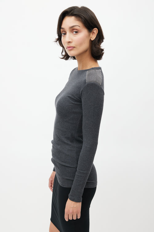 Brunello Cucinelli Grey Pleated Monili Trim Sweater