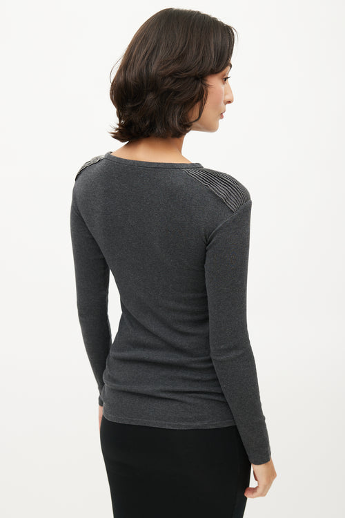 Brunello Cucinelli Grey Pleated Monili Trim Sweater