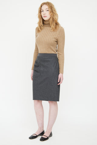 Brunello Cucinelli Grey Wool Gathered Skirt