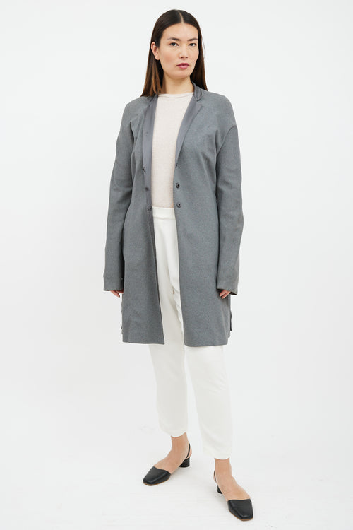 Brunello Cucinelli Grey Silk Collar Belted Coat