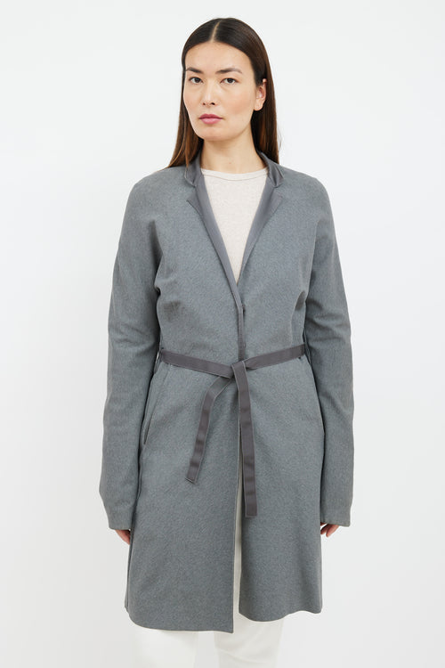 Brunello Cucinelli Grey Silk Collar Belted Coat