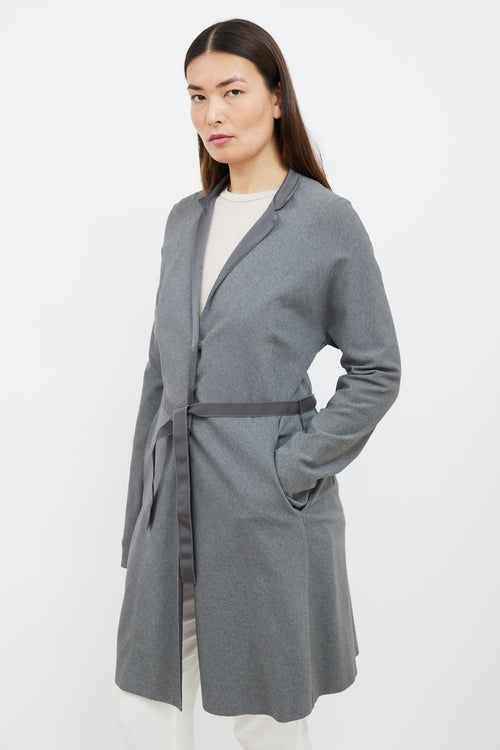 Brunello Cucinelli Grey Silk Collar Belted Coat