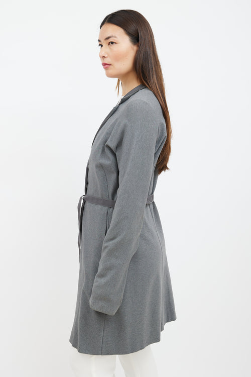 Brunello Cucinelli Grey Silk Collar Belted Coat