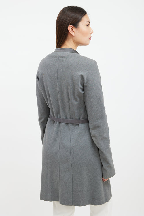 Brunello Cucinelli Grey Silk Collar Belted Coat