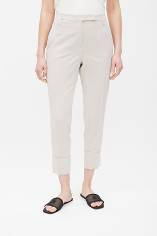 Brunello Cucinelli Grey Silk Cuffed Trouser