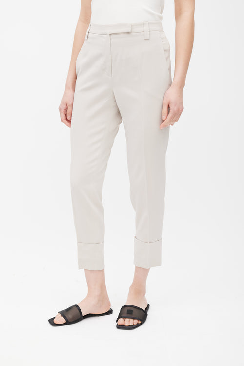 Brunello Cucinelli Grey Silk Cuffed Trouser