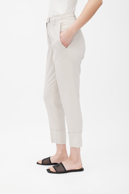 Brunello Cucinelli Grey Silk Cuffed Trouser