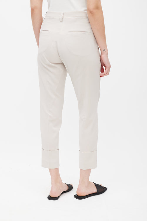 Brunello Cucinelli Grey Silk Cuffed Trouser