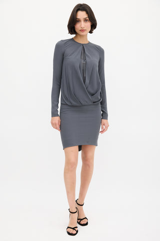 Brunello Cucinelli Grey Silk Draped Fitted Dress