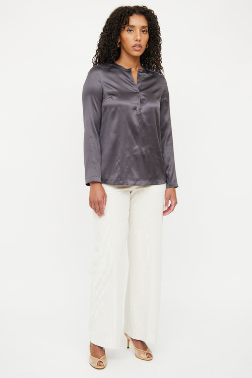 Brunello Cucinelli Grey Silk Button Top