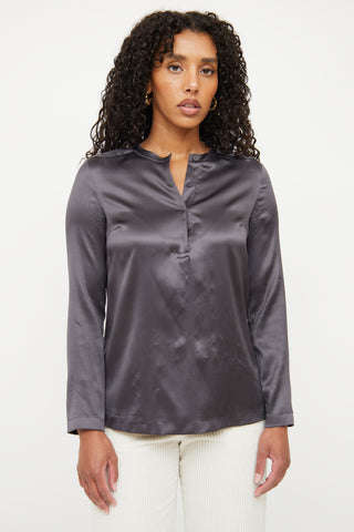 Brunello Cucinelli Grey Silk Button Top