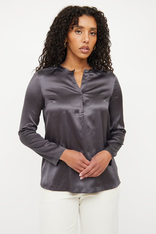 Brunello Cucinelli Grey Silk Button Top