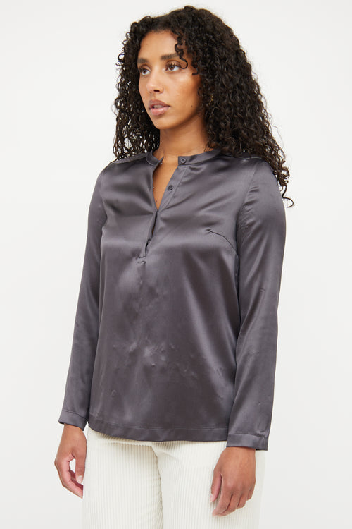 Brunello Cucinelli Grey Silk Button Top