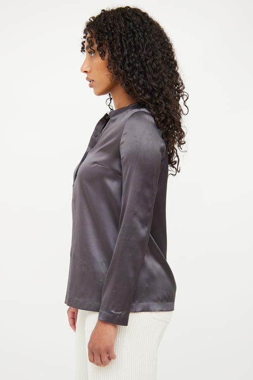 Brunello Cucinelli Grey Silk Button Top