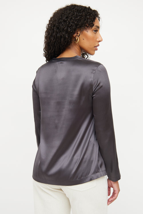 Brunello Cucinelli Grey Silk Button Top