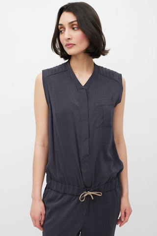 Brunello Cucinelli Grey Silk Monili Drawstring Jumpsuit