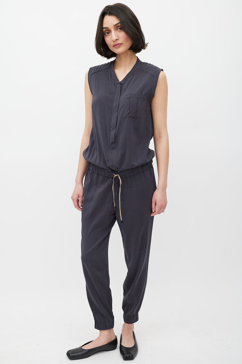 Brunello Cucinelli Grey Silk Monili Drawstring Jumpsuit