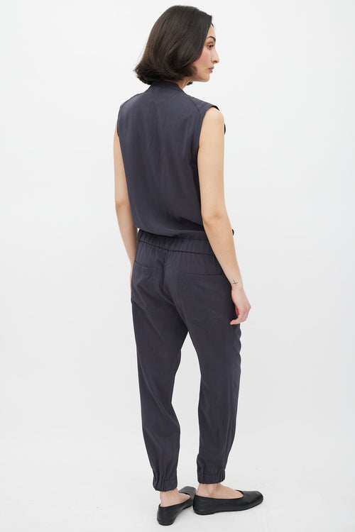 Brunello Cucinelli Grey Silk Monili Drawstring Jumpsuit