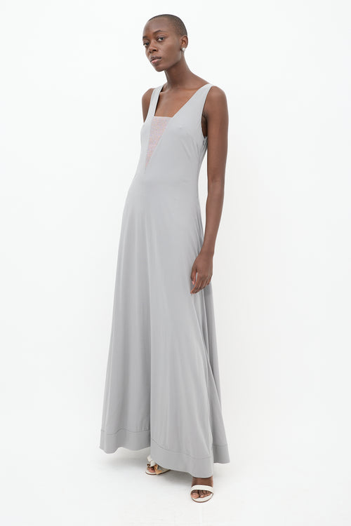 Brunello Cucinelli Grey Silk Monilli Maxi Dress