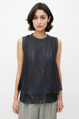 Brunello Cucinelli Grey Silk Sequin Overlay Top