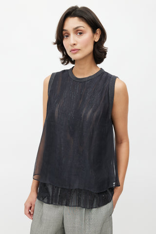 Brunello Cucinelli Grey Silk Sequin Overlay Top