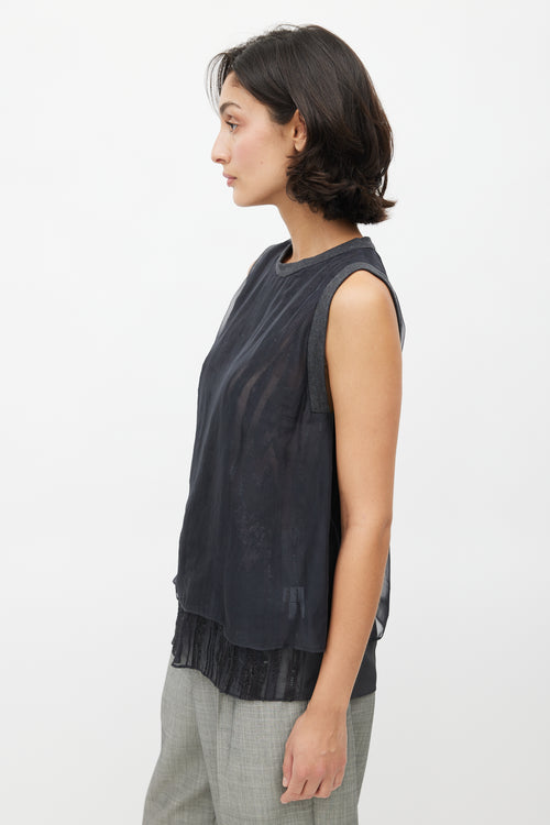 Brunello Cucinelli Grey Silk Sequin Overlay Top