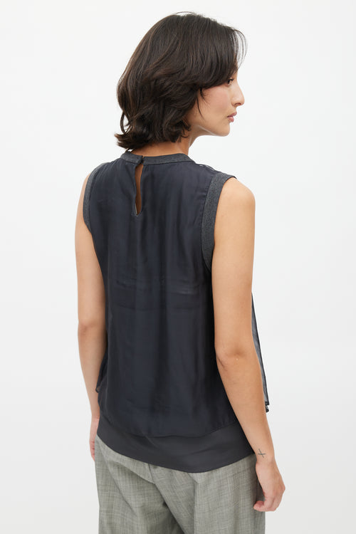 Brunello Cucinelli Grey Silk Sequin Overlay Top