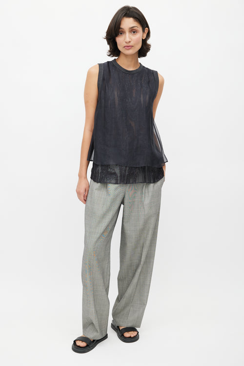 Brunello Cucinelli Grey Silk Sequin Overlay Top