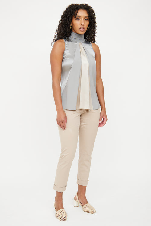 Brunello Cucinelli Grey Silk Sleeveless Top