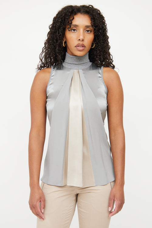 Brunello Cucinelli Grey Silk Sleeveless Top