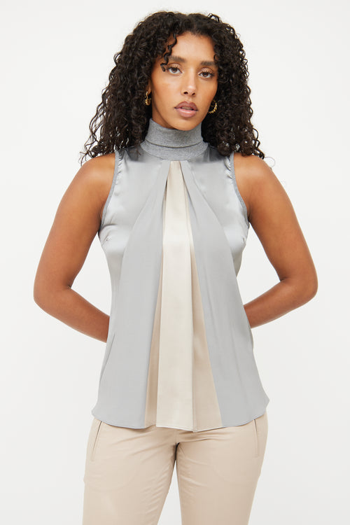 Brunello Cucinelli Grey Silk Sleeveless Top