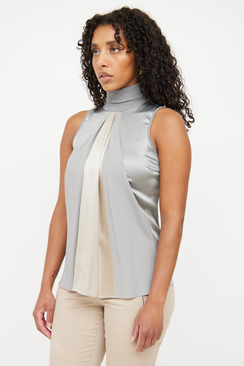 Brunello Cucinelli Grey Silk Sleeveless Top