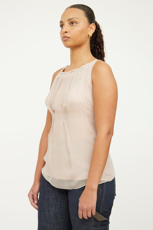 Brunello Cucinelli Pink 
Brown Sheer Sleeveless Top