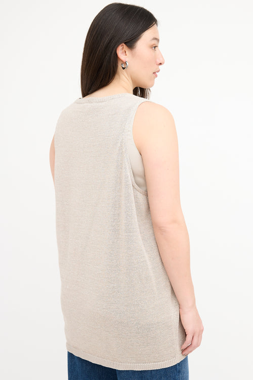 Brunello Cucinelli Grey Sparkly Knit Layered Tank Top