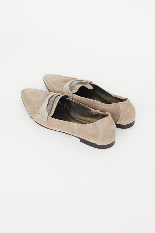 Brunello Cucinelli Grey Suede Monili Flat