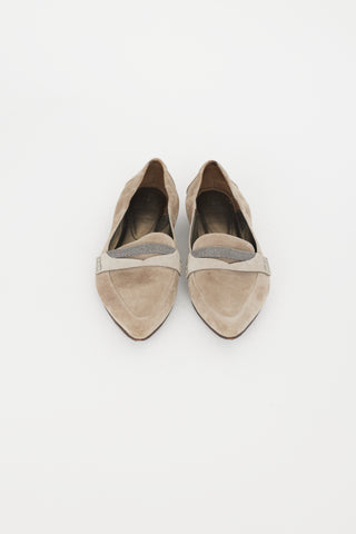 Brunello Cucinelli Grey Suede Monili Flat