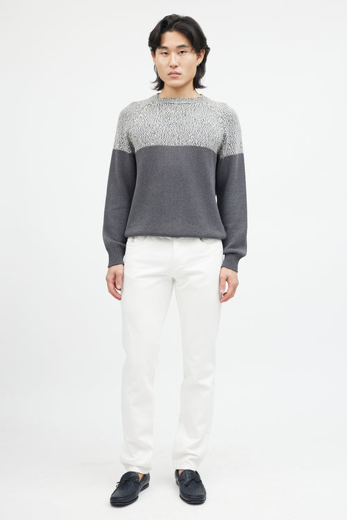 Brunello Cucinelli Grey 
White Knit Sweater