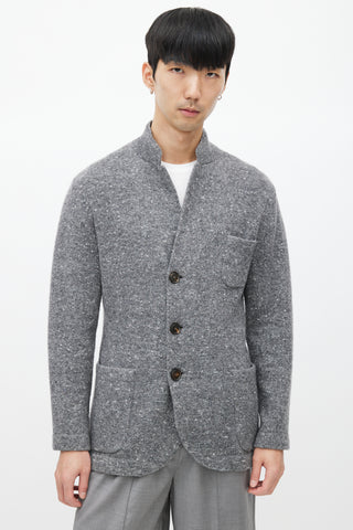 Brunello Cucinelli Grey Wool Knit Cardigan