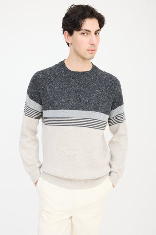 Brunello Cucinelli Grey Wool Knit Striped Sweater